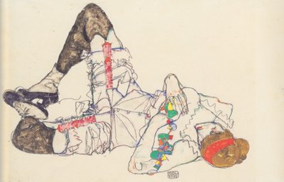 Mulher, mentindo, ligado, dela, costas de Egon Schiele